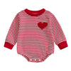 Visgogo Valentine'S Day Baby Sweatshirt Romper Striped Heart/Clover Waffle St.Patrick Day Long Sleeve Irish Onesie Jumpsuits (Re