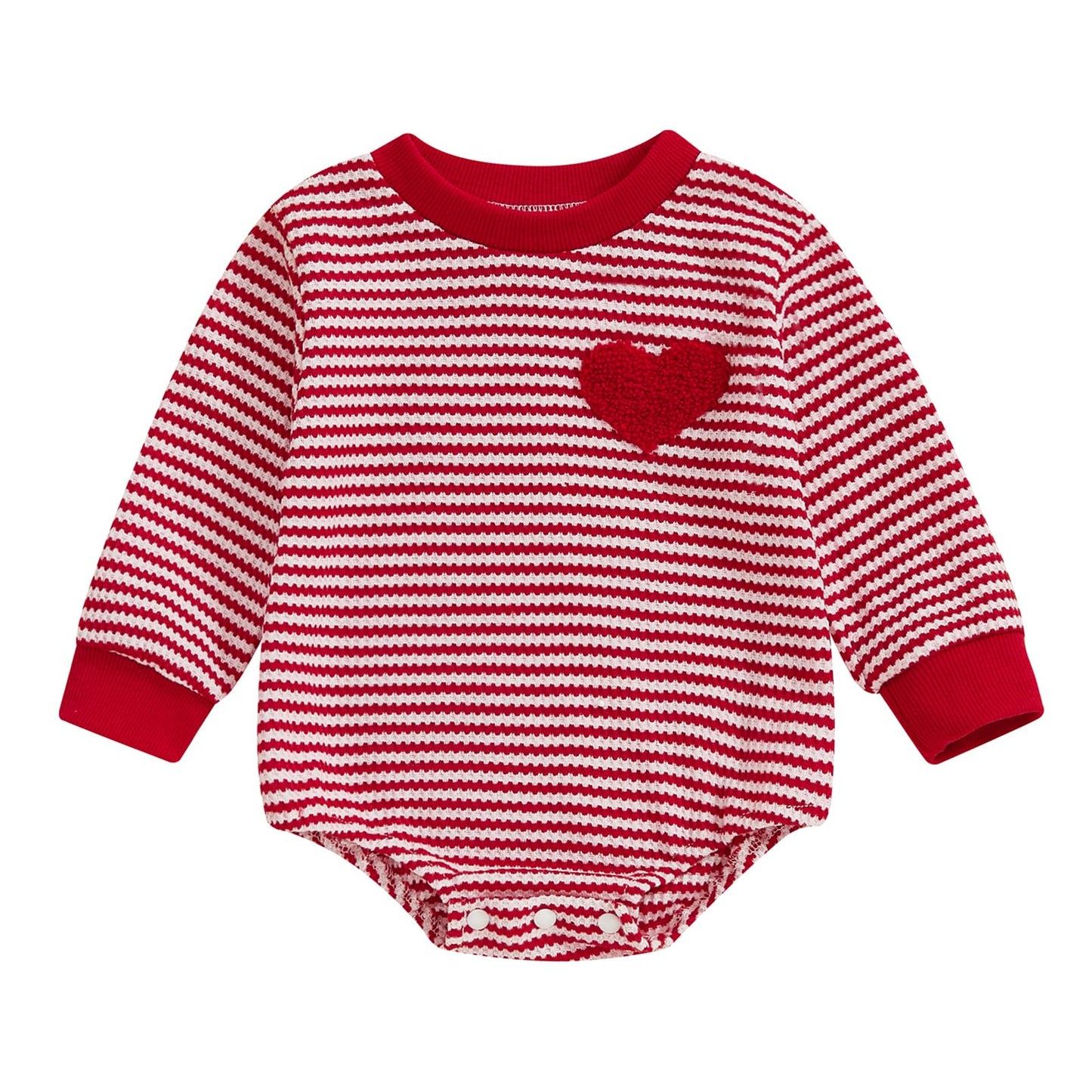 Visgogo Valentine'S Day Baby Sweatshirt Romper Striped Heart/Clover Waffle St.Patrick Day Long Sleeve Irish Onesie Jumpsuits (Re