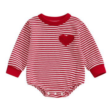 Visgogo Valentine'S Day Baby Sweatshirt Romper Striped Heart/Clover Waffle St.Patrick Day Long Sleeve Irish Onesie Jumpsuits (Re