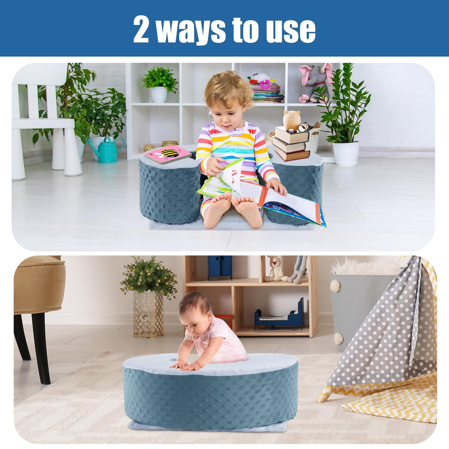Mabozoo Baby Sit Up Pillow, Foam Floor Seat Support For Balance, Soft Infant Sitting Ring For Babies, Toddlers (Blue)