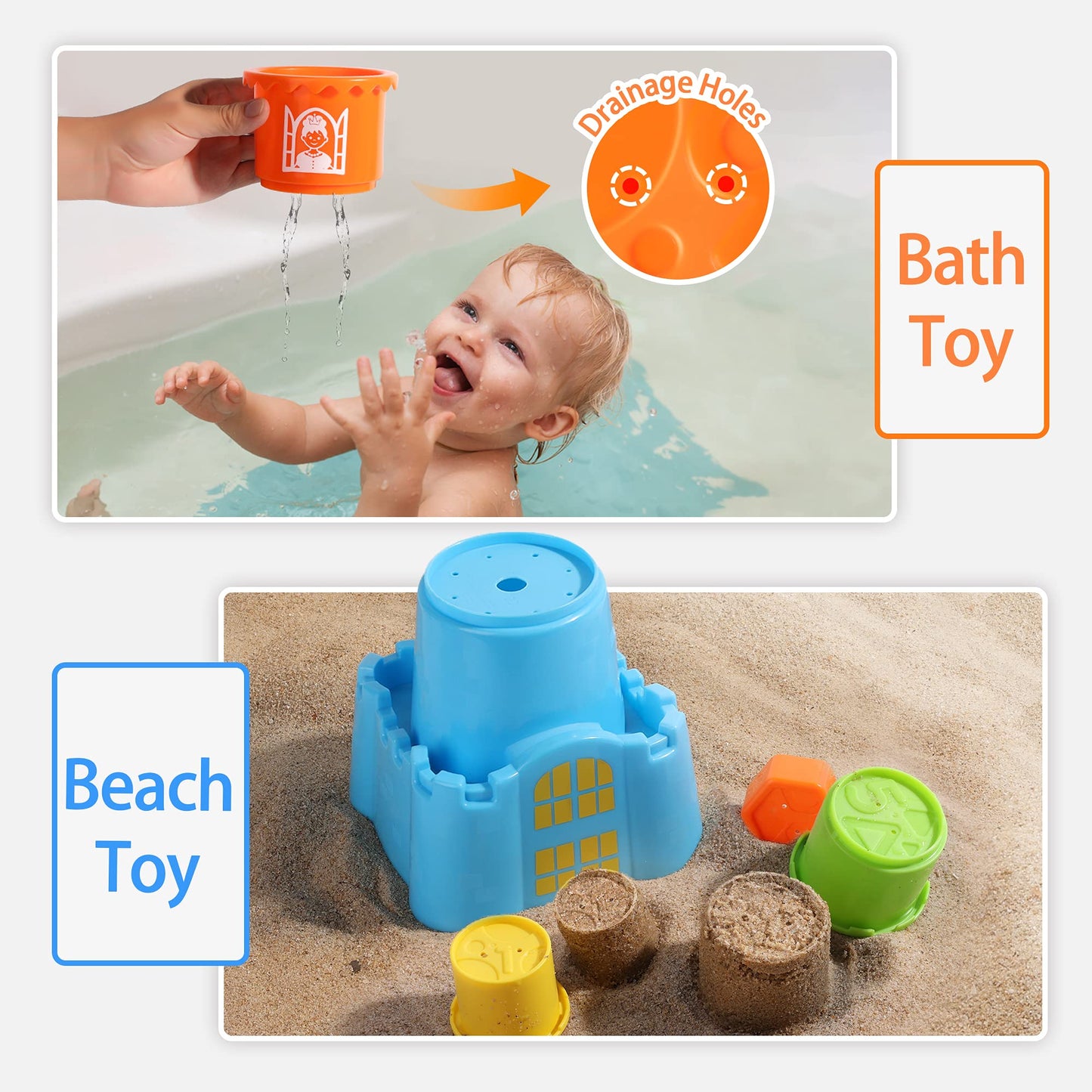 iPlay, iLearn Baby Stacking Toys, Toddler Nesting Stack Cups, Infant Stackable Block, Kids Sorting Game W/Shape Sorter for Sand