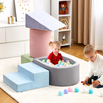 Reliancer 5Pcs Toddler Climbing Toys With Ball Pit,Climb & Crawl Foam Block Play Set,Kids Modular Foam Climbing Blocks,Interacti