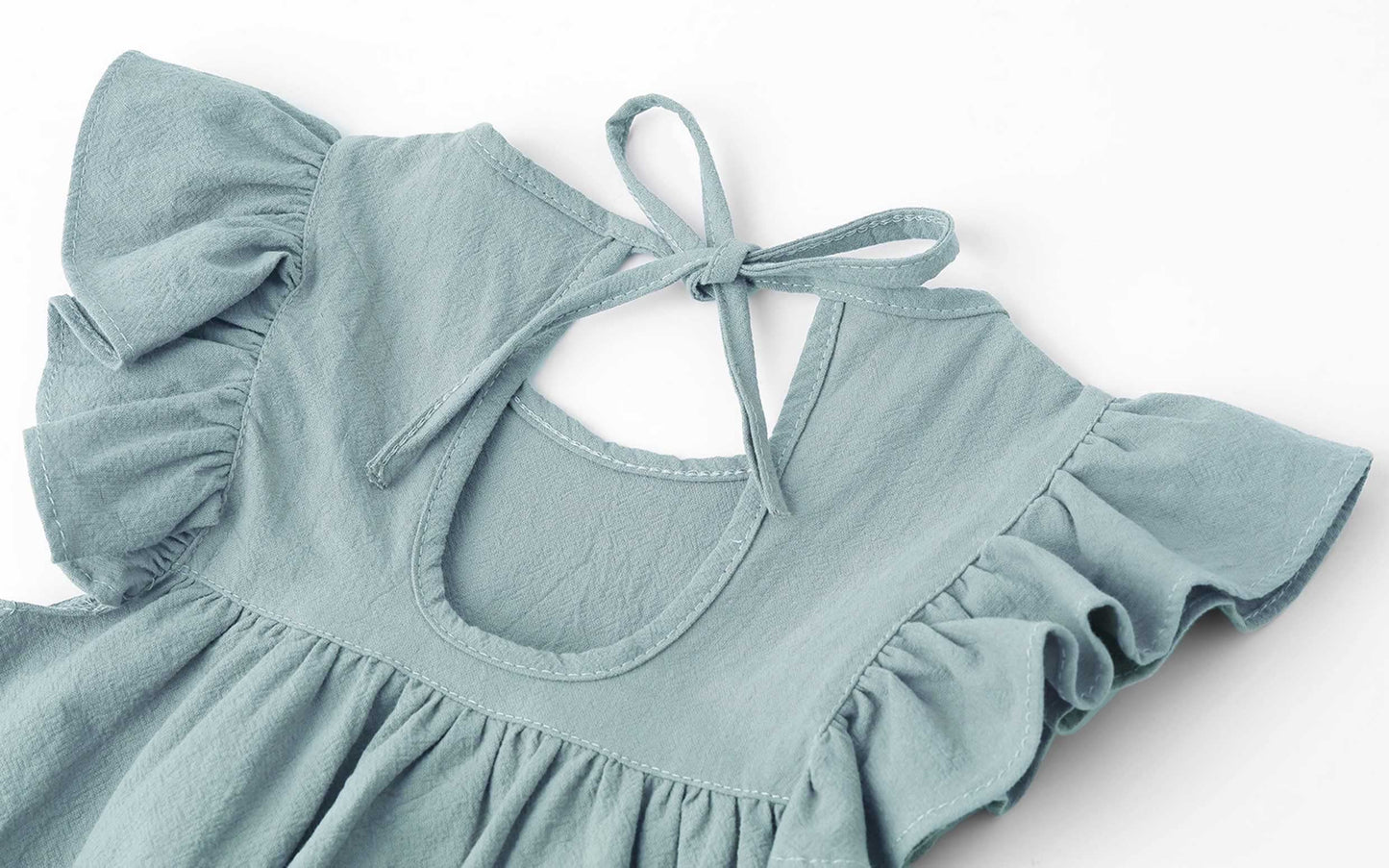Lyxiof Toddler Baby Girl Cotton Linen Dress Ruffle Sleeve Halter Sleeveless Kids Casual Beach Dresses Blue Green 110Cm