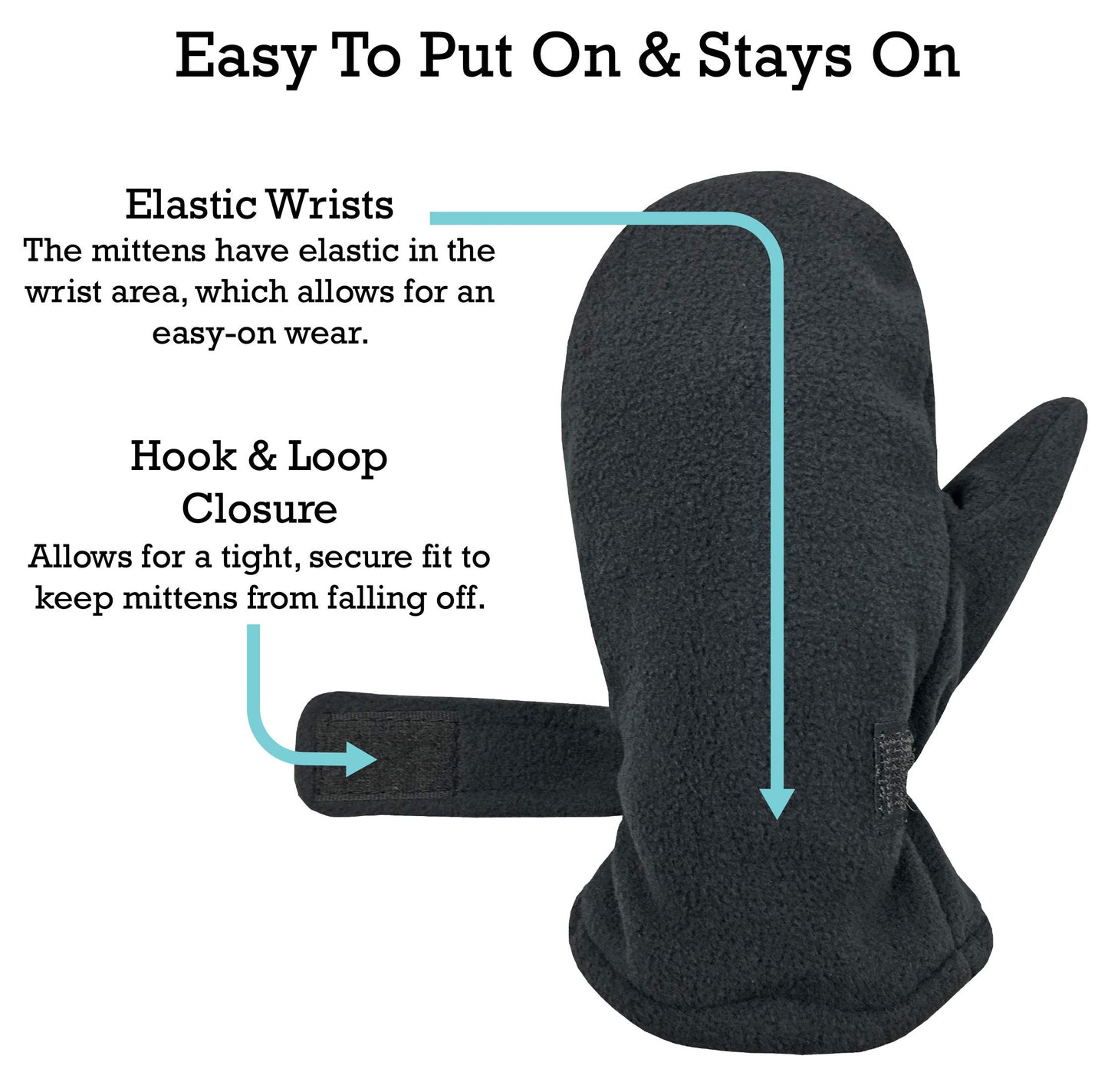 N'Ice Caps Little Kids And Baby Easy-On Sherpa Lined Fleece Mittens - 2 Pair Pack (Black/Charcoal Pack, 2-3 Years)