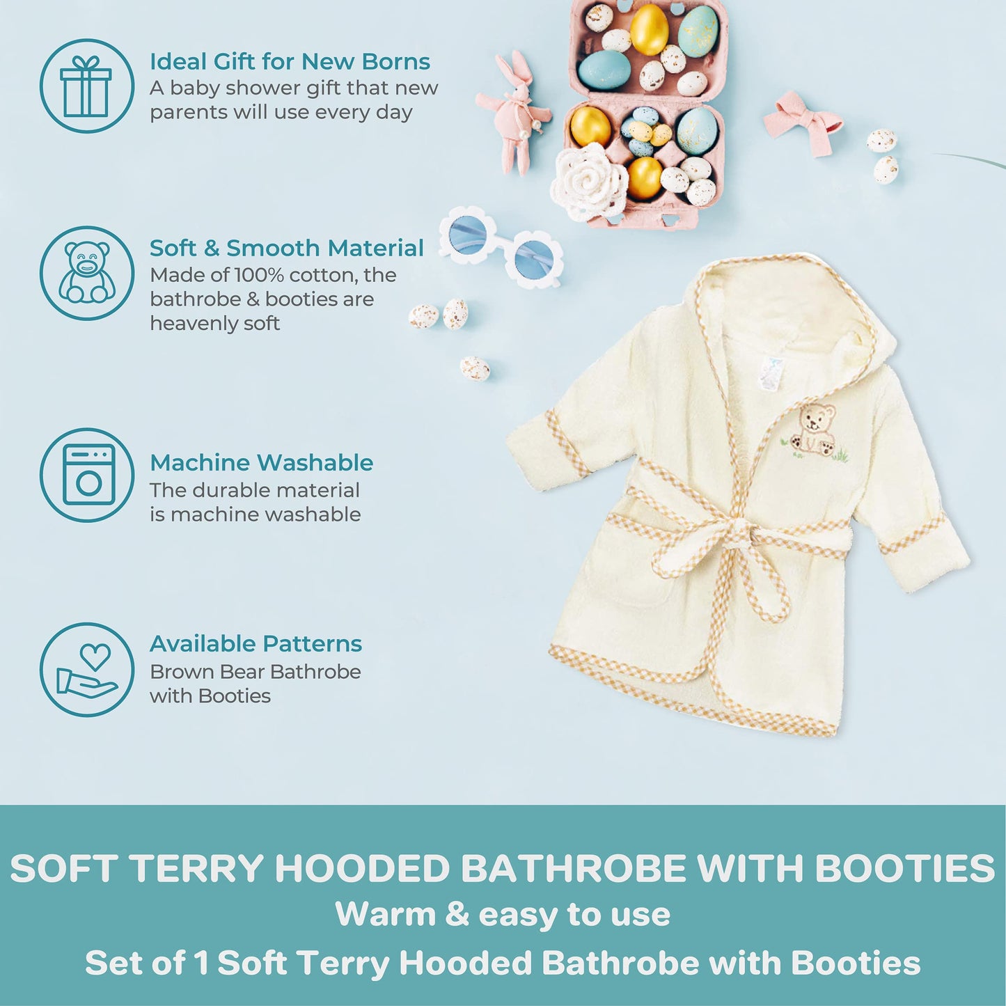 Spasilk 100% Cotton Hooded Terry Bathrobe With Booties - Baby Girl Gifts - Baby Boy Gifts - One Size - Shower Gift