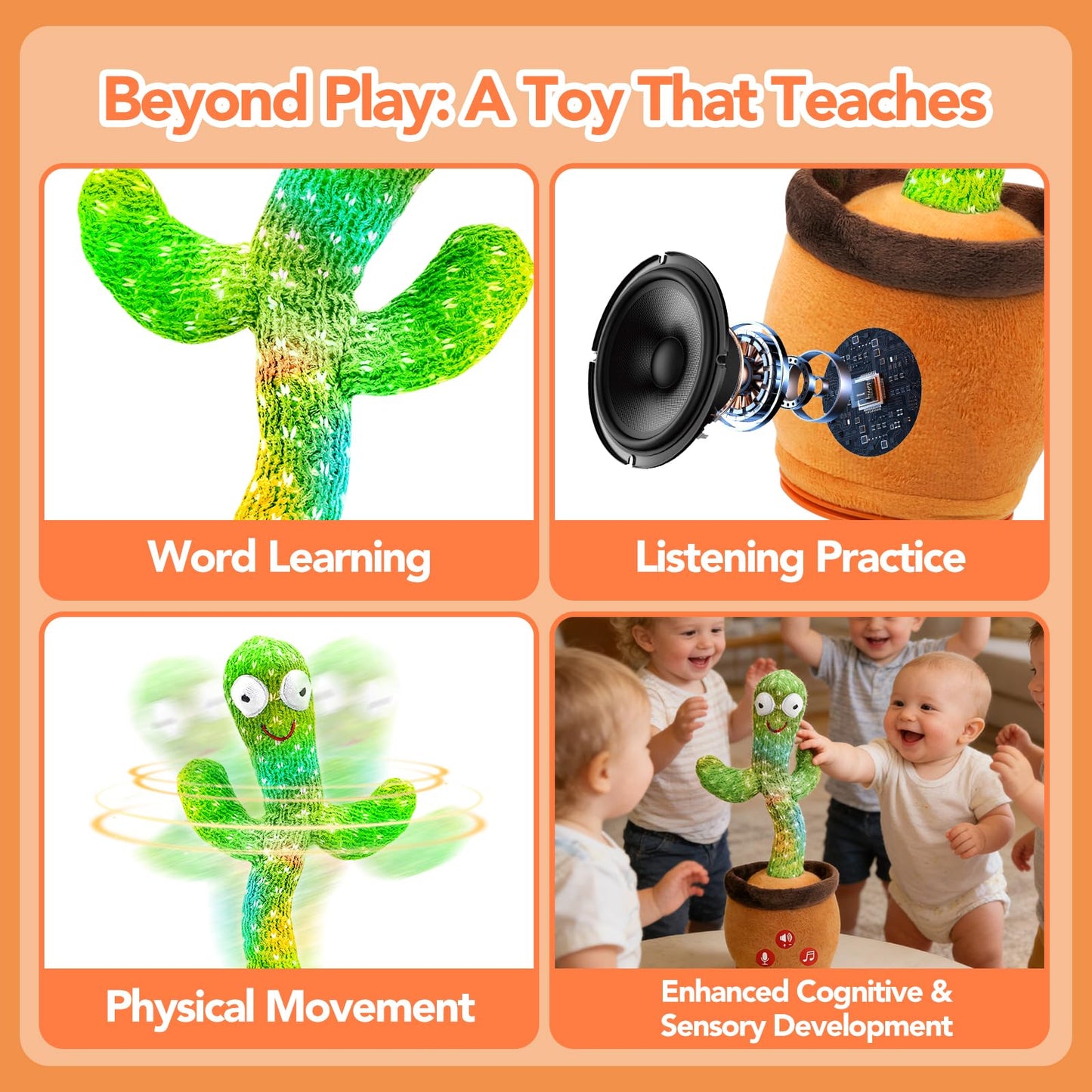 FAYOUCZ Updated Volume Adjustable Dancing Talking Cactus Toy for Baby Toddler, Mimicking Repeating Singing Interactive Cactus To