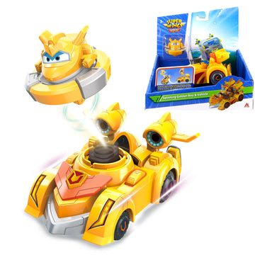 Alpha Group Super Wings Golden Boy Spinning Battling Tops & Cars Toys, Yellow Car Toys for Kids Age 3+, Little People Race Toy C