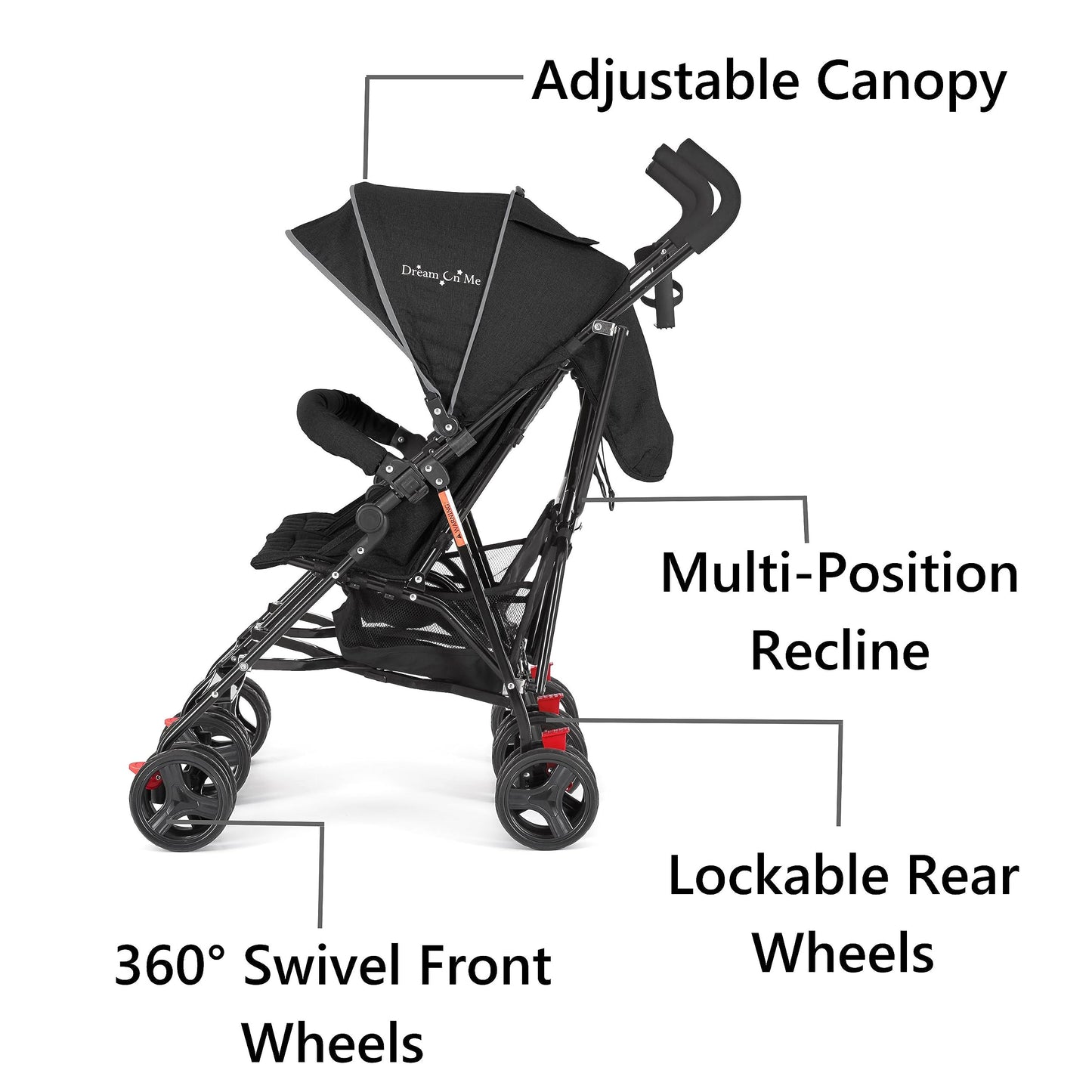 Dream On Me Volgo Twin Umbrella Stroller in Black, Lightweight Double Stroller for Infant & Toddler, Compact Easy Fold, Large St