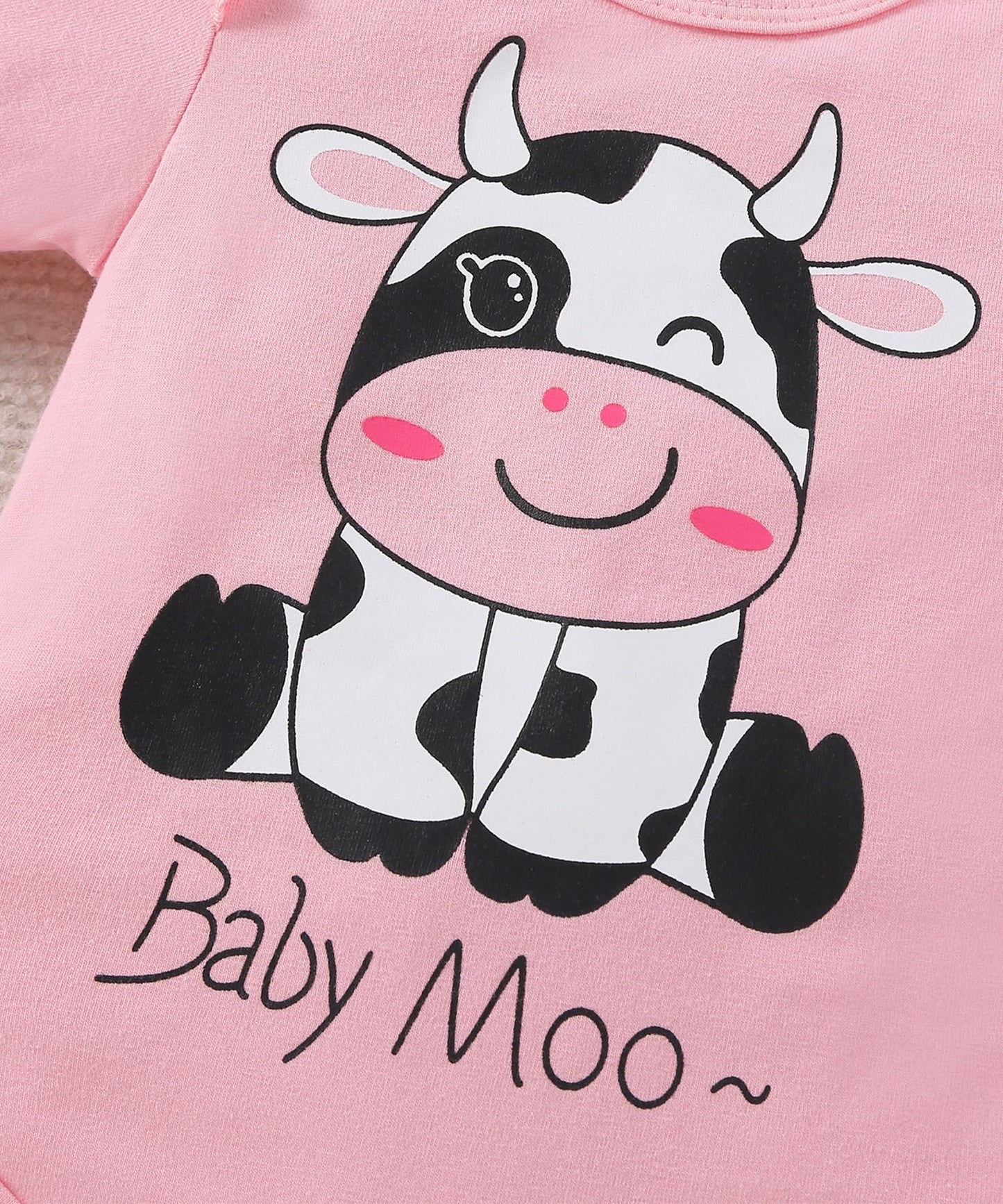 Fullfamous Baby Girl Clothes Gifts Outfits,Fall Winter Long Sleeve Romper And Pant Set Light Pink Cow 3-6 Months