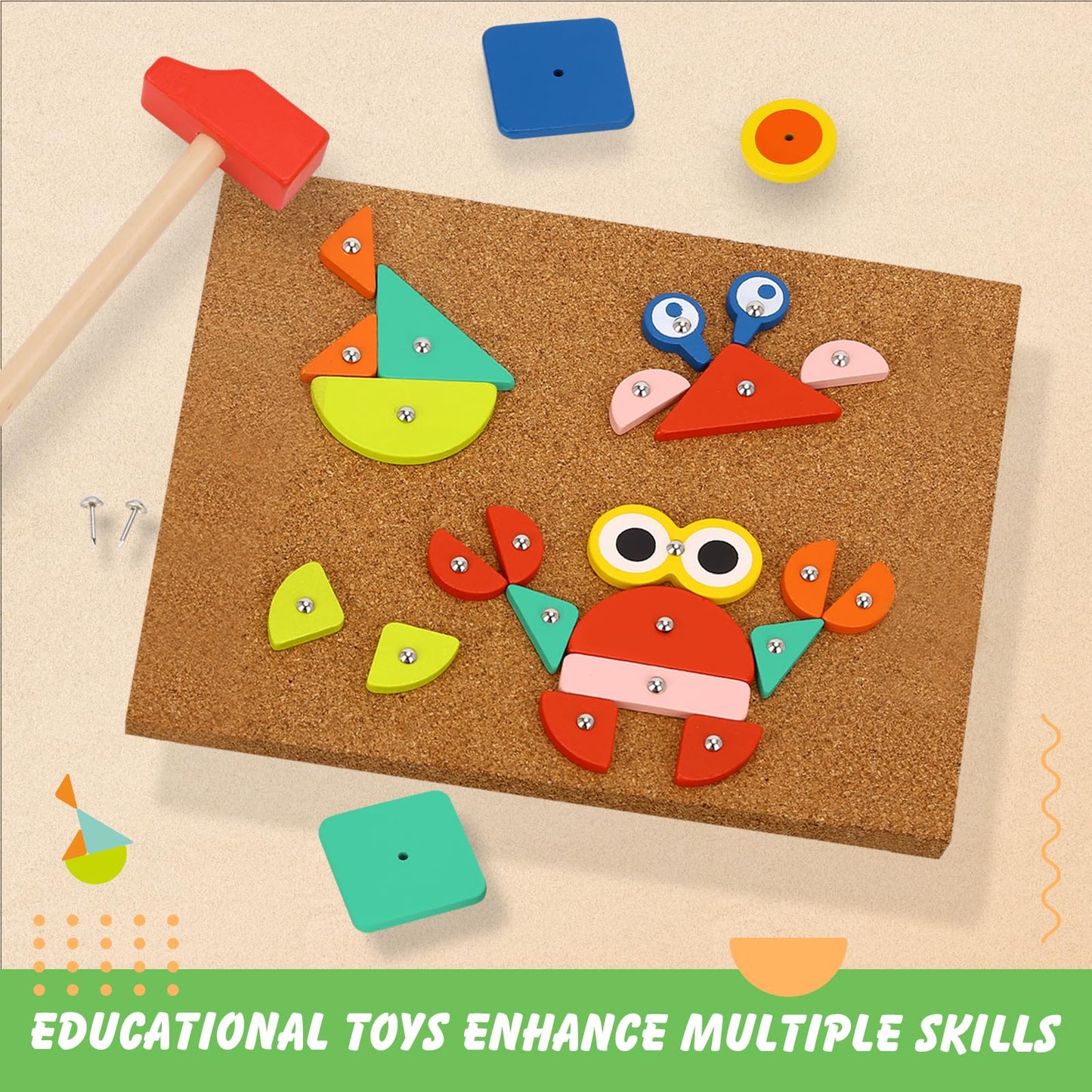 TOOKYLAND Fine Motor Toys, Toy Hammer and Nails Game is Montessori Toys That Exercise Childrens Hands-on Skills and Develop The
