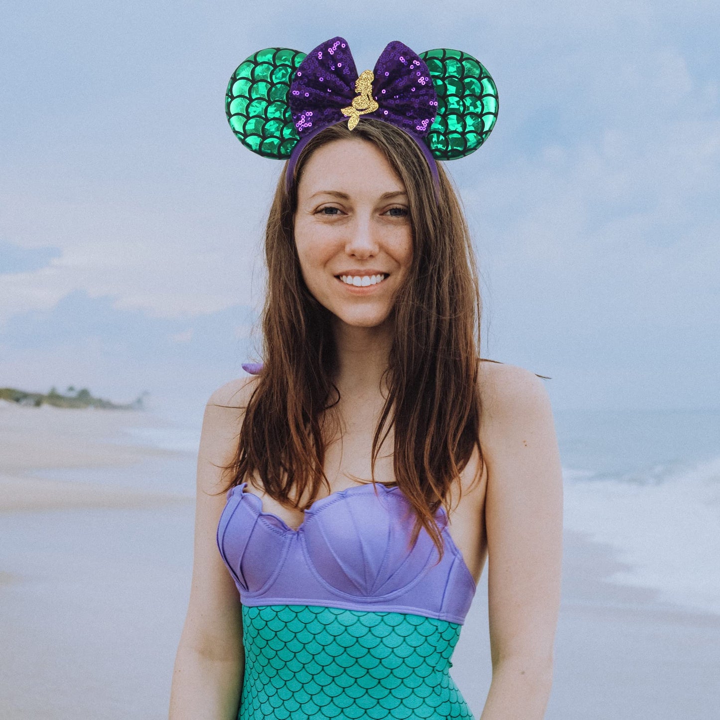 Zhezesmila Mermaid Accessories: Mini Mouse Ears Headband, Green Scrunchies, Princess Party Decorations For Girls