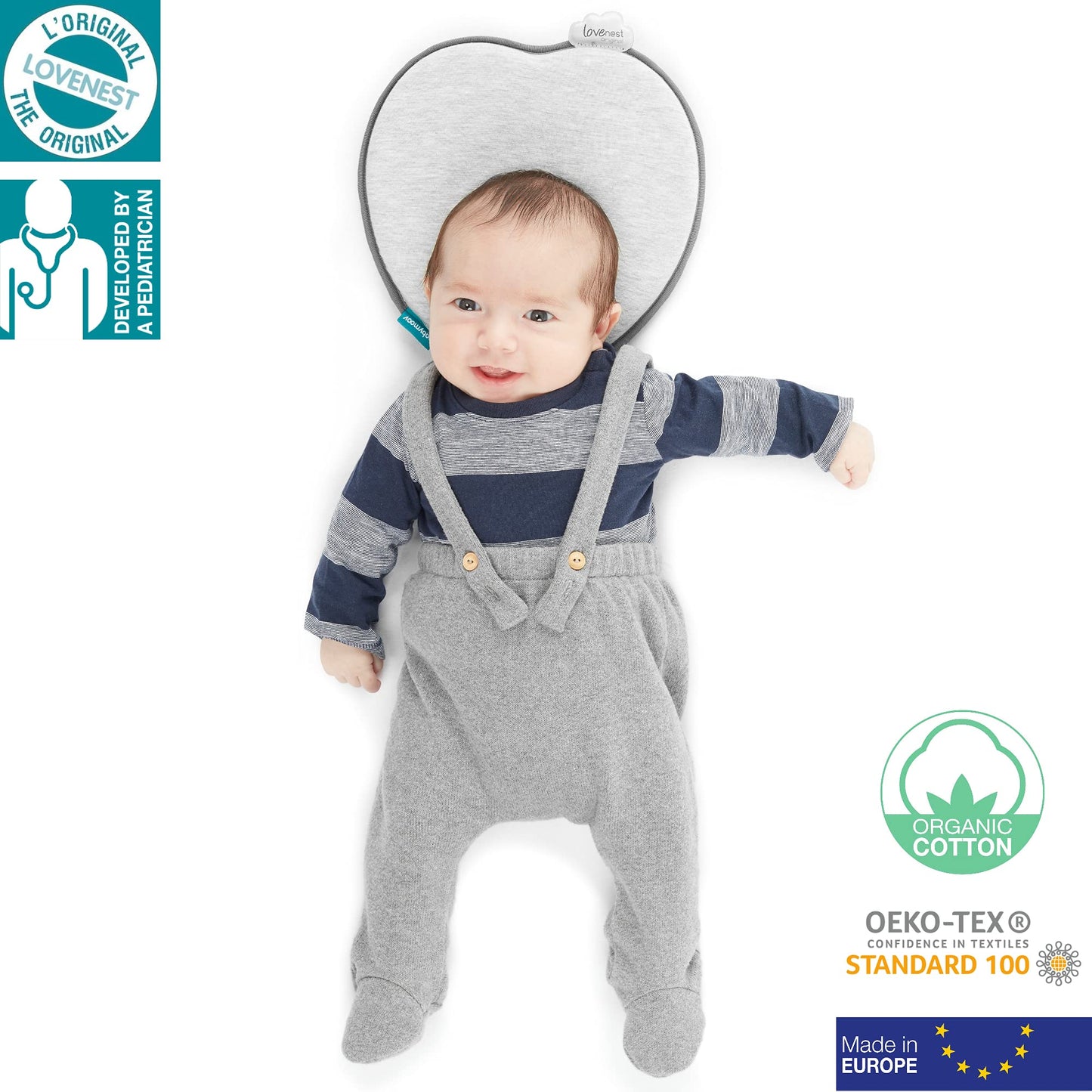 Babymoov Lovenest Organic Baby Infant Cushion, Pediatrician Designed Versatile, Comfortable, Machine-Washable Head And Neck Supp