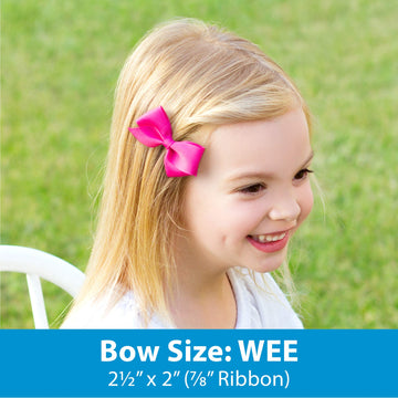 Wee Ones Girls' Classic Grosgrain Hair Bows On A Weestay No-Slip Hair Clip, Handmade, Wee Sized Bow, Hot Pink