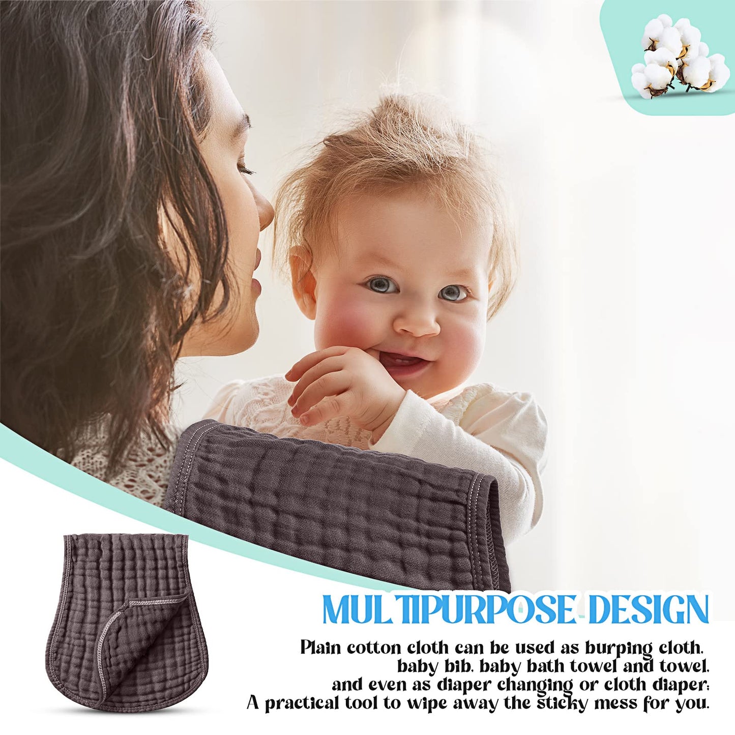 Frienda 6 Pack Muslin Burp Cloths Cotton Large 20x 9 Extra Absorbent and Soft Baby Burping Cloth for Baby Boy Girl Unisex(Da
