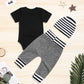 Newborn Baby Boy Clothes Mammy'S New Man Letter Print Short Sleeve Romper+Long Pants+Stripe Hat 3Pcs Outfits Set Newborn