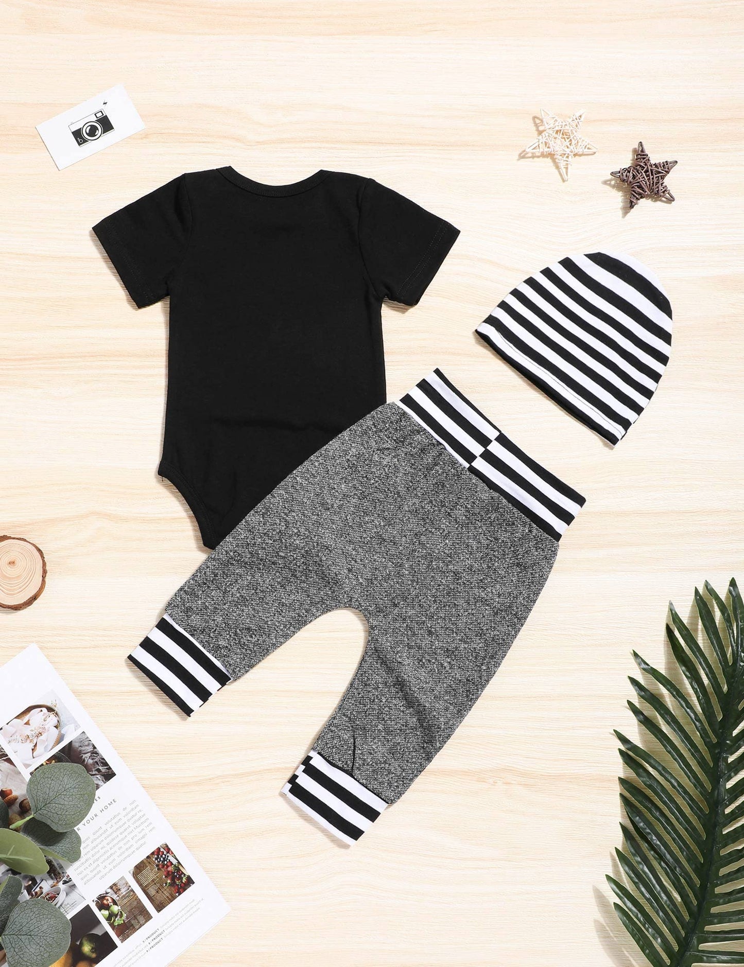 Newborn Baby Boy Clothes Mammy'S New Man Letter Print Short Sleeve Romper+Long Pants+Stripe Hat 3Pcs Outfits Set Newborn