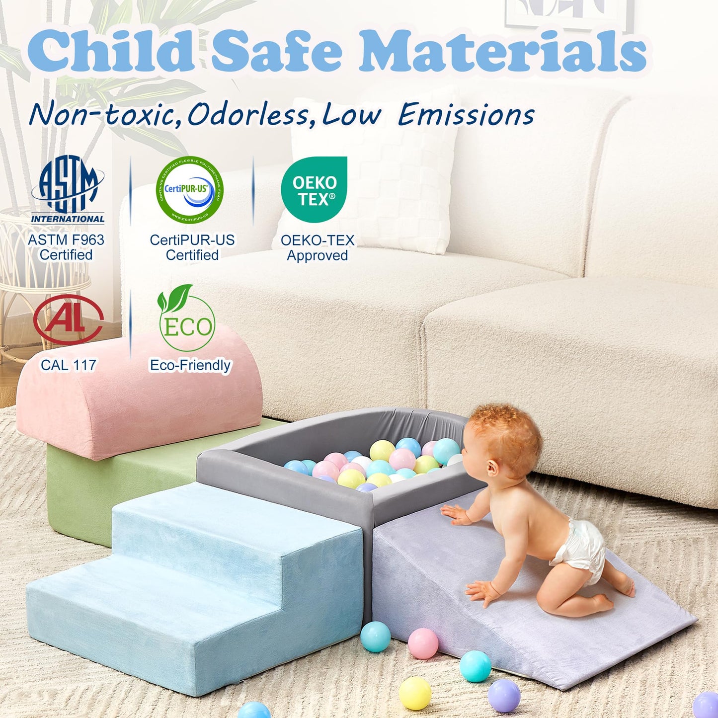 Reliancer 5Pcs Toddler Climbing Toys With Ball Pit,Climb & Crawl Foam Block Play Set,Kids Modular Foam Climbing Blocks,Interacti