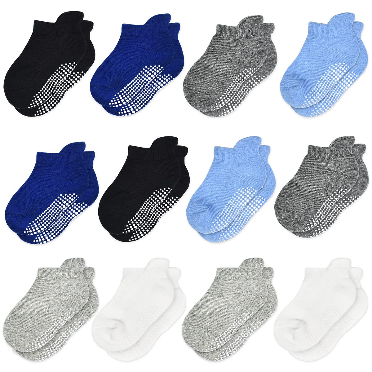 Tphon Non Slip Toddler Socks 12 Pairs Infant Baby Kids Grip Socks for Boy Girls Anti Skid Ankle Socks for 13 Year Children