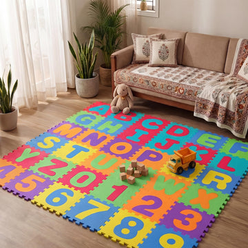 A Baby Cherry  36 Pcs Puzzle Play Mat, Playmat For Babies 03 Years, Baby Mats For Floor, Baby Playing Mat, Alphabet & Numbers 