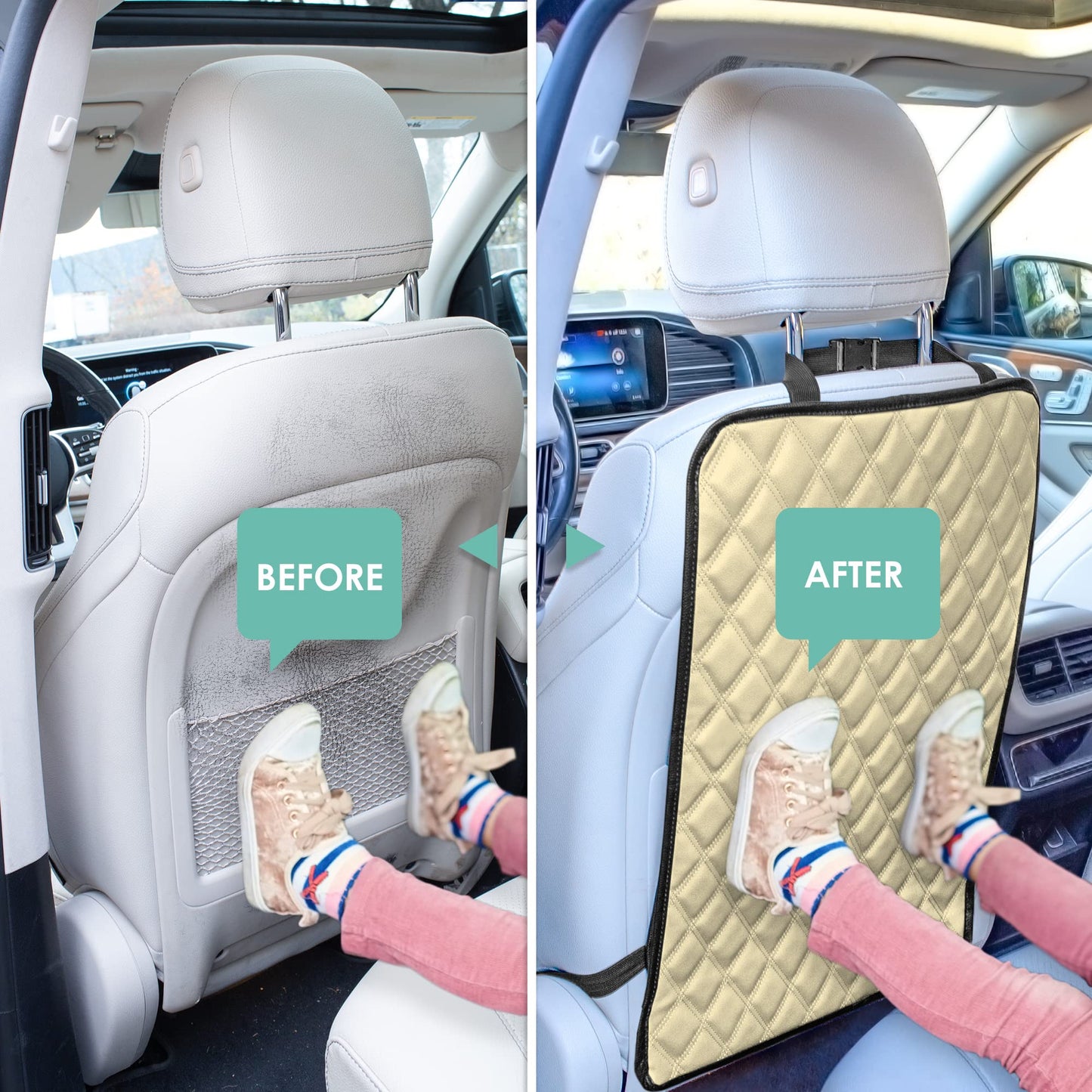 Fh Group Faux Leather Auto Seat Back Kick Protectors, Heavy Duty Car Kick Mat For Kids -2-Pack Diamond Stitched Back Seat Protec