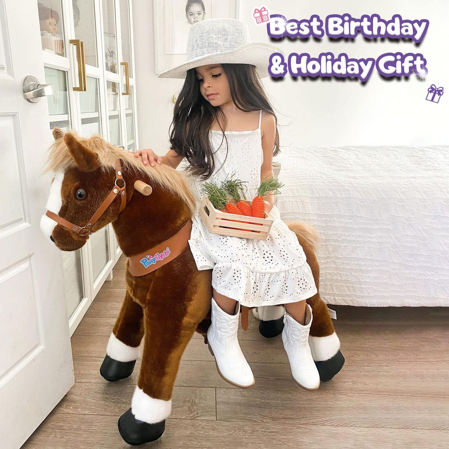 PonyCycle Official Classic U Series Ride on Horse Toy Plush Walking Animal Black Horse Size 3 for Age 3-5 Ux326