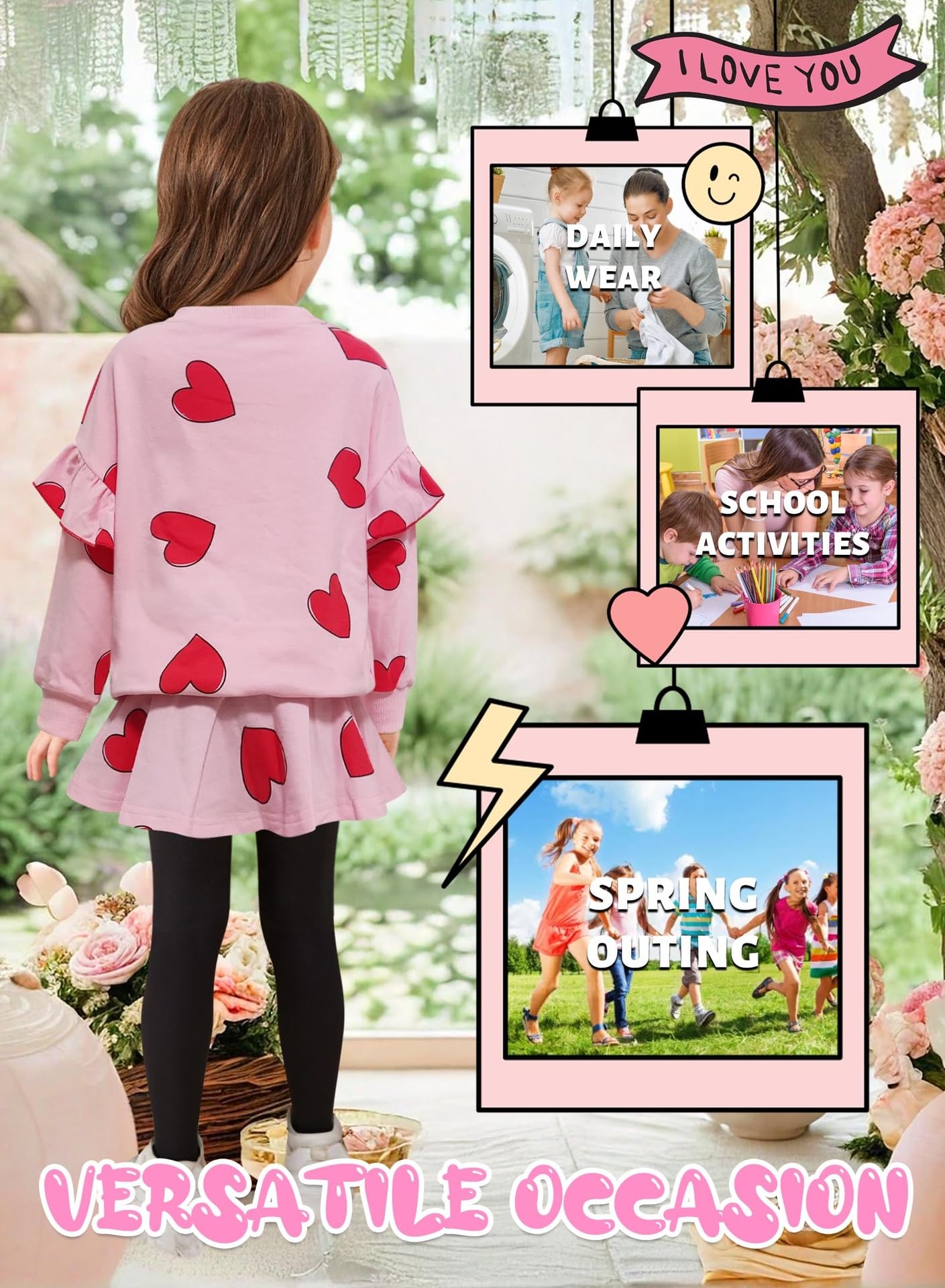 Adorable Cute Toddler Baby Girls Clothes Set,Long Sleeve T-Shirt +Pants Outfit(Pink,130,1241B)