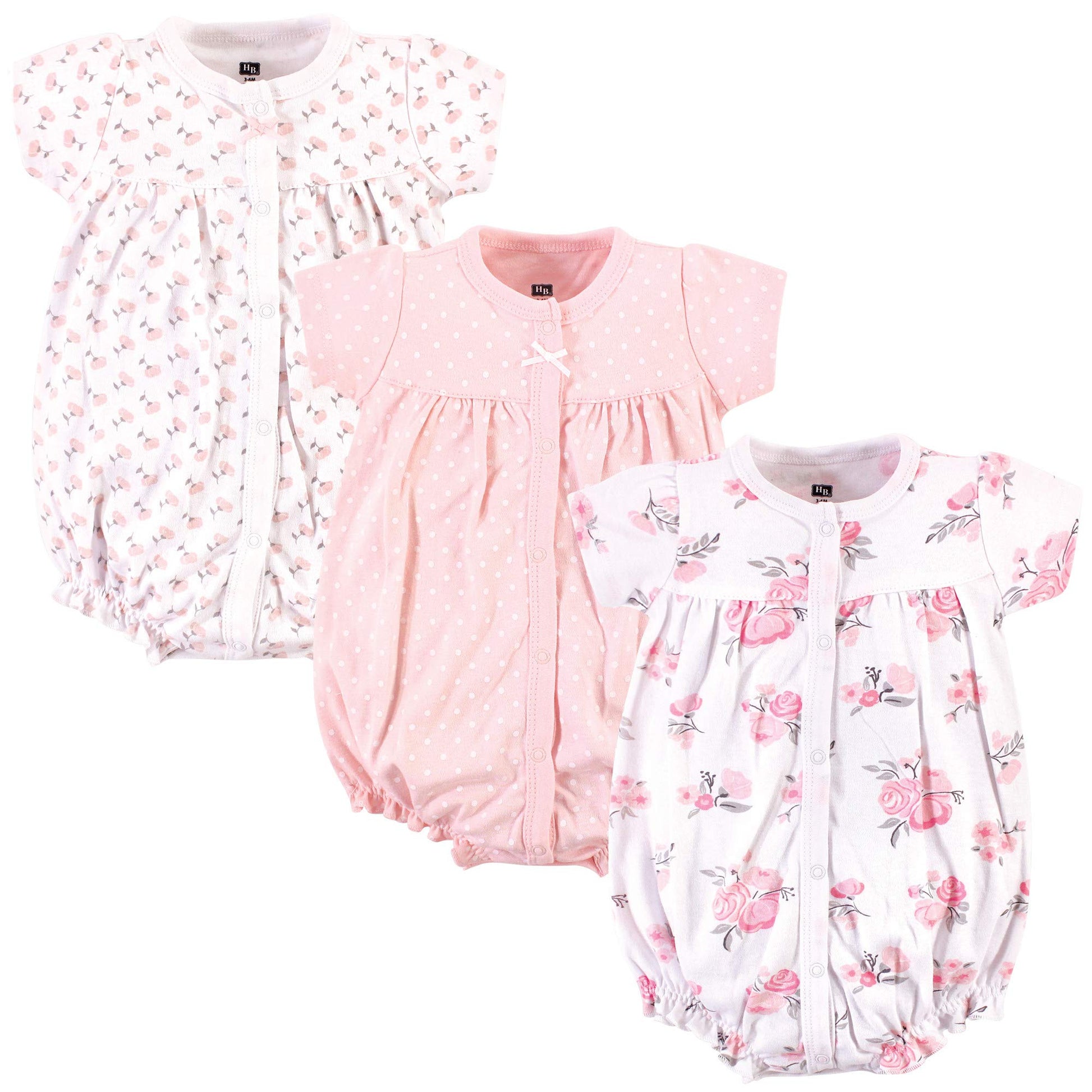 Hudson Baby Unisex Cotton Rompers, Pink Floral, 6-9 Months