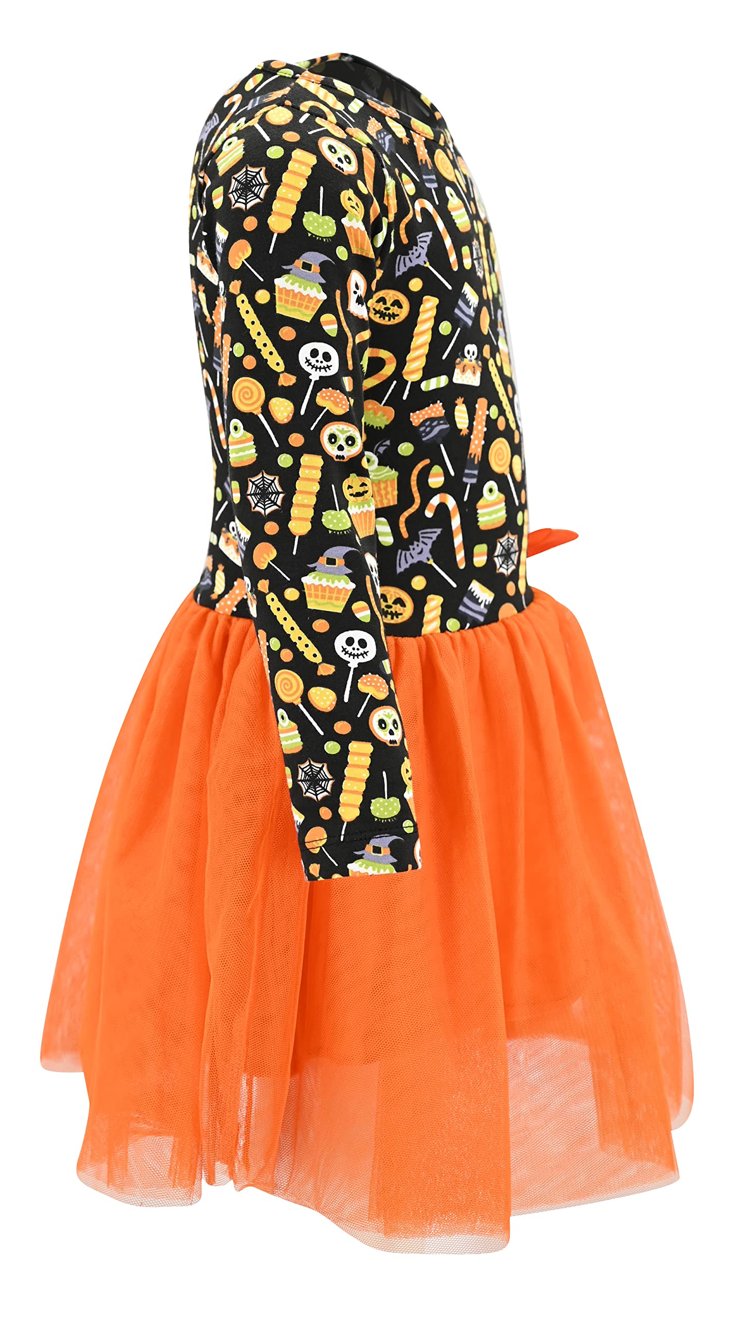 Unique Baby Girls Long Sleeve Tutu Dress Spooky Candy Halloween Outfit (5Y, Orange)