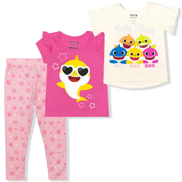 Nickelodeon Baby Shark Girls T-Shirts And Legging Pants Set For Infant And Toddlers - Pink/White