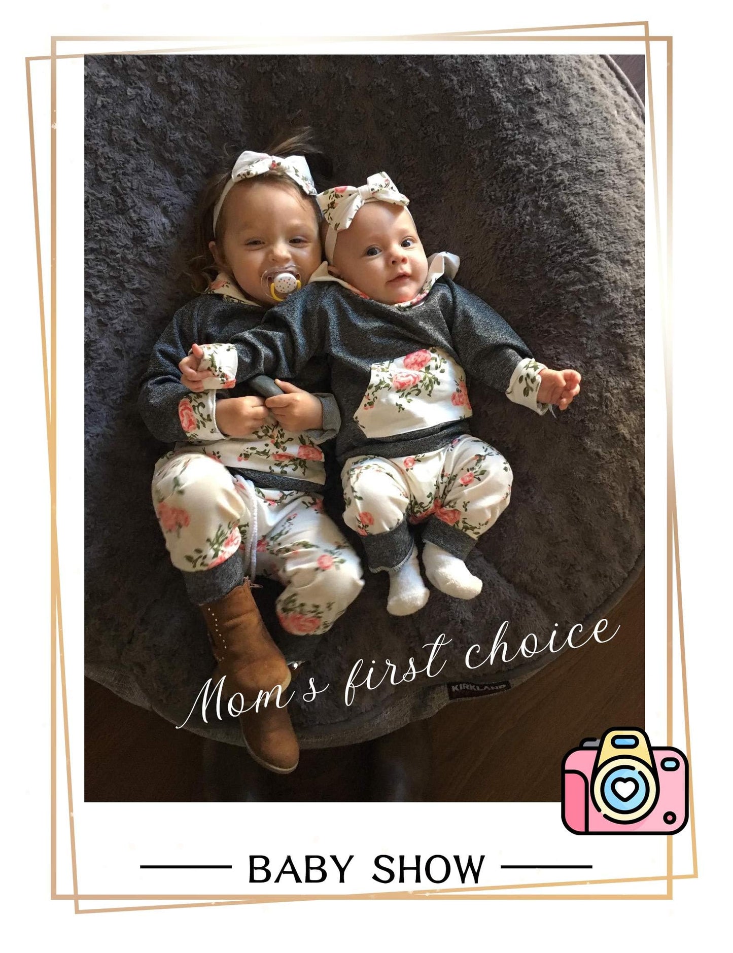 Oklady Newborn Baby Girl Clothes Long Sleeve Flowers Hoodie Tops Infant Baby Girl Pants Outfits (A-Grey, 0-6 Months)