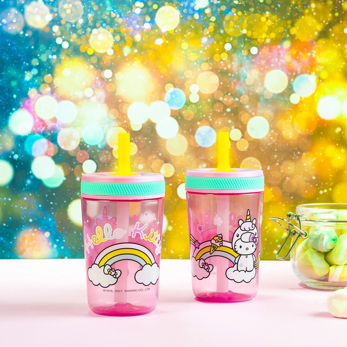 Zak Designs 15Oz Hello Kitty Kelso Tumbler Set, Bpa-Free Leak-Proof Screw-On Lid With Straw Made Of Durable Plastic And Silicone