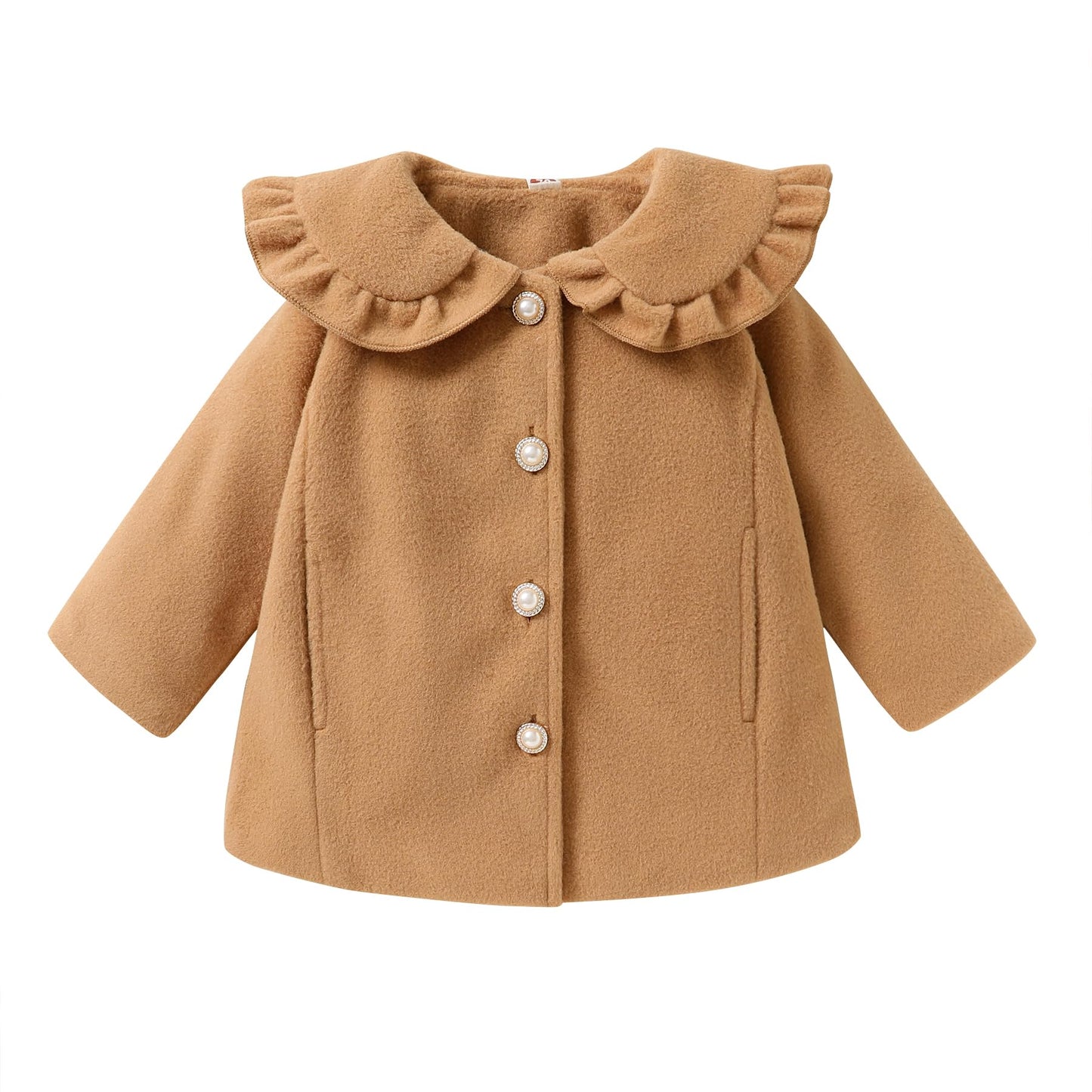 Jeelligular Toddler Baby Girl Coats Kids Cloak Button Warm Thick Jacket Clothes Baby Fall Winter Outwear Clothes Set(Khaki#1,6-1