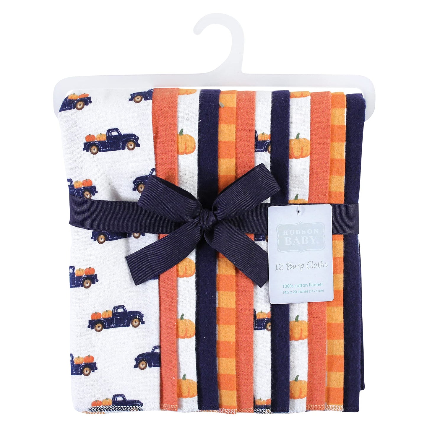 Hudson Baby Unisex Baby Cotton Flannel Burp Cloths Bundle, Pumpkin Truck, One Size