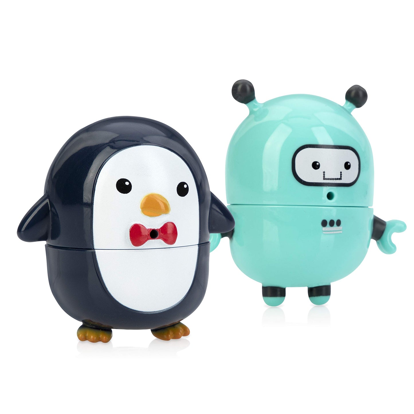 Nuby Silly Squirts Bath Toys, Easy to Clean Childrens Toy, Robot and Penguin, 2 Count
