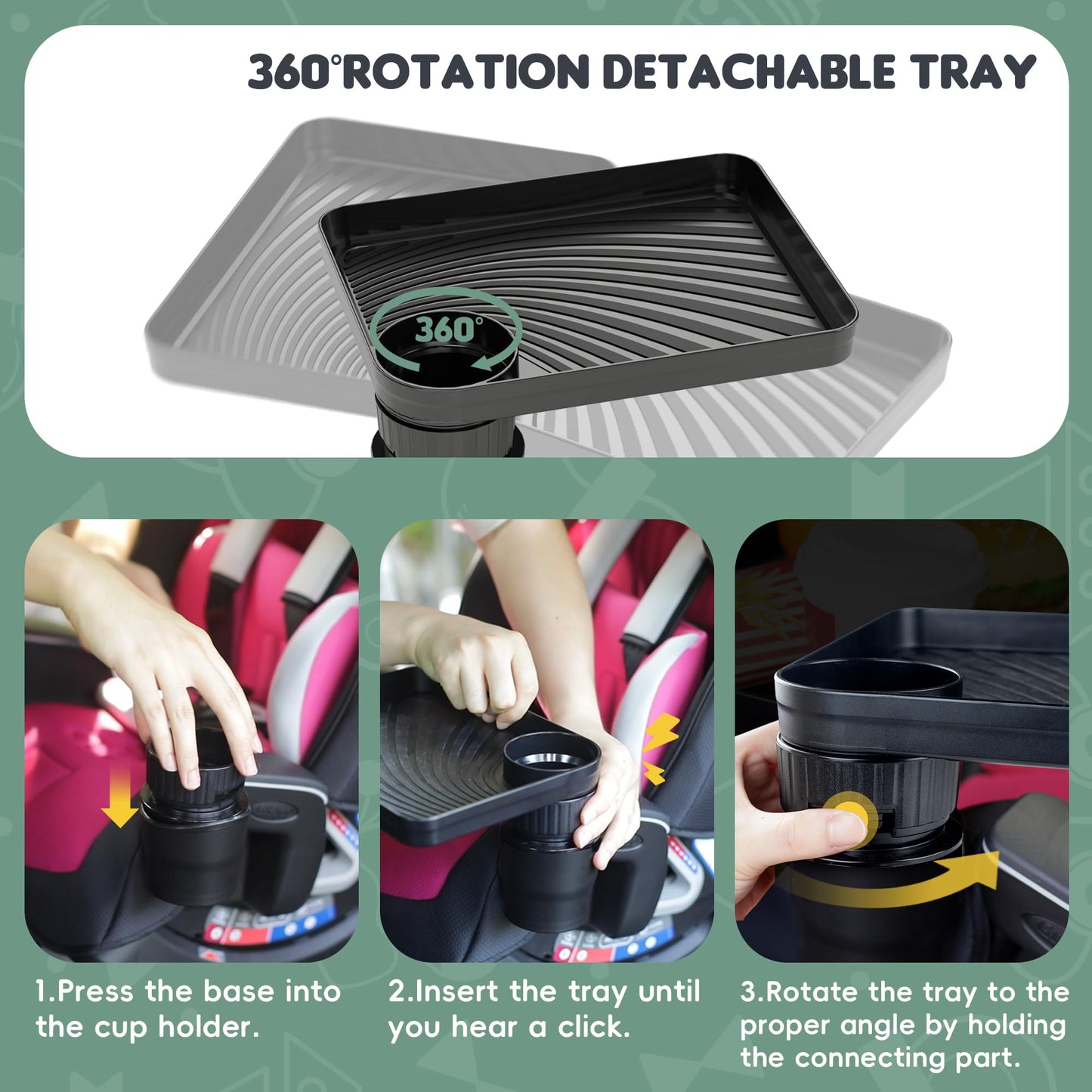 2 Pack Upgraded Car Seat Tray For Kids Car Seat Tray With Expandable Base For Snacks, Toys, Books, Entertainment Kids Travel Ess
