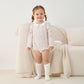 Pureborn Baby Girls Bodysuit Peter Pan Collar Bubble Romper Long Sleeve One-Piece Cotton Outfit Pink Flower 3-6 Months
