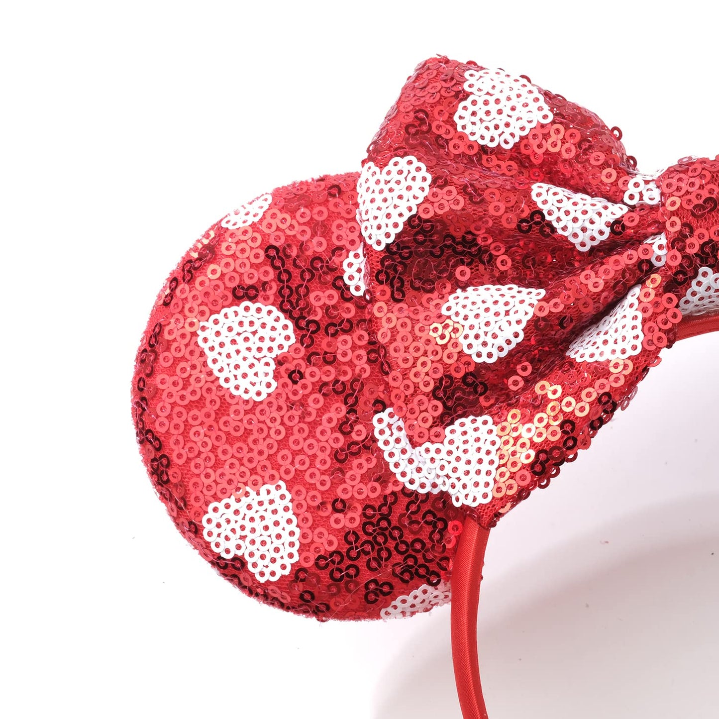 Foeran Mouse Ears Headbands Shiny Bows Mouse Ears Glitter Party Princess Decoration Cosplay Costume For Girls Women (Red Heart D