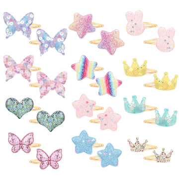 Obeoby 24 Pack Hair Clips For Girls, Star Crown Butterfly Shaped Hair Barrettes Metal Snap Hair Clips Hair Accessories For Baby