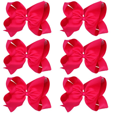 Huge Boutique Hair Bows Alligator Clips 6 Pcs 8 Inch For Infant Baby Girl Teens Girls Women (Shocking Pink)