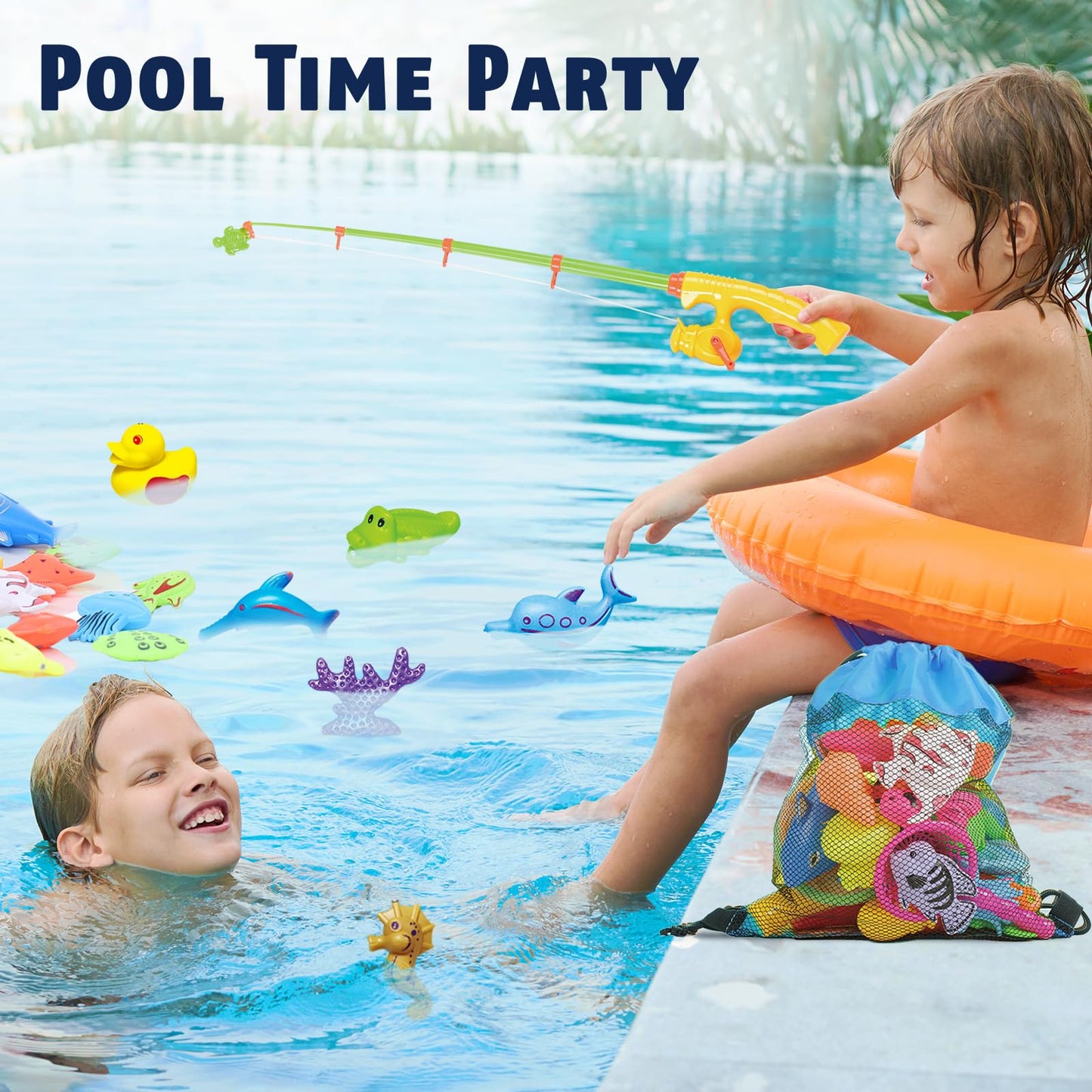 CozyBomB Magnetic Fishing Game for Kids | Bath Pool Toys Set for Water Table Learning Education Fishin for Bathtub Fun with Anim