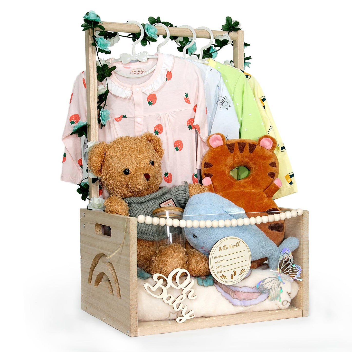 Wooden Baby Shower Crate Closet, Customizable Lights Up Diy Acrylic Visible Baby Storage Crate With Handle, Easy Assembly Baby B
