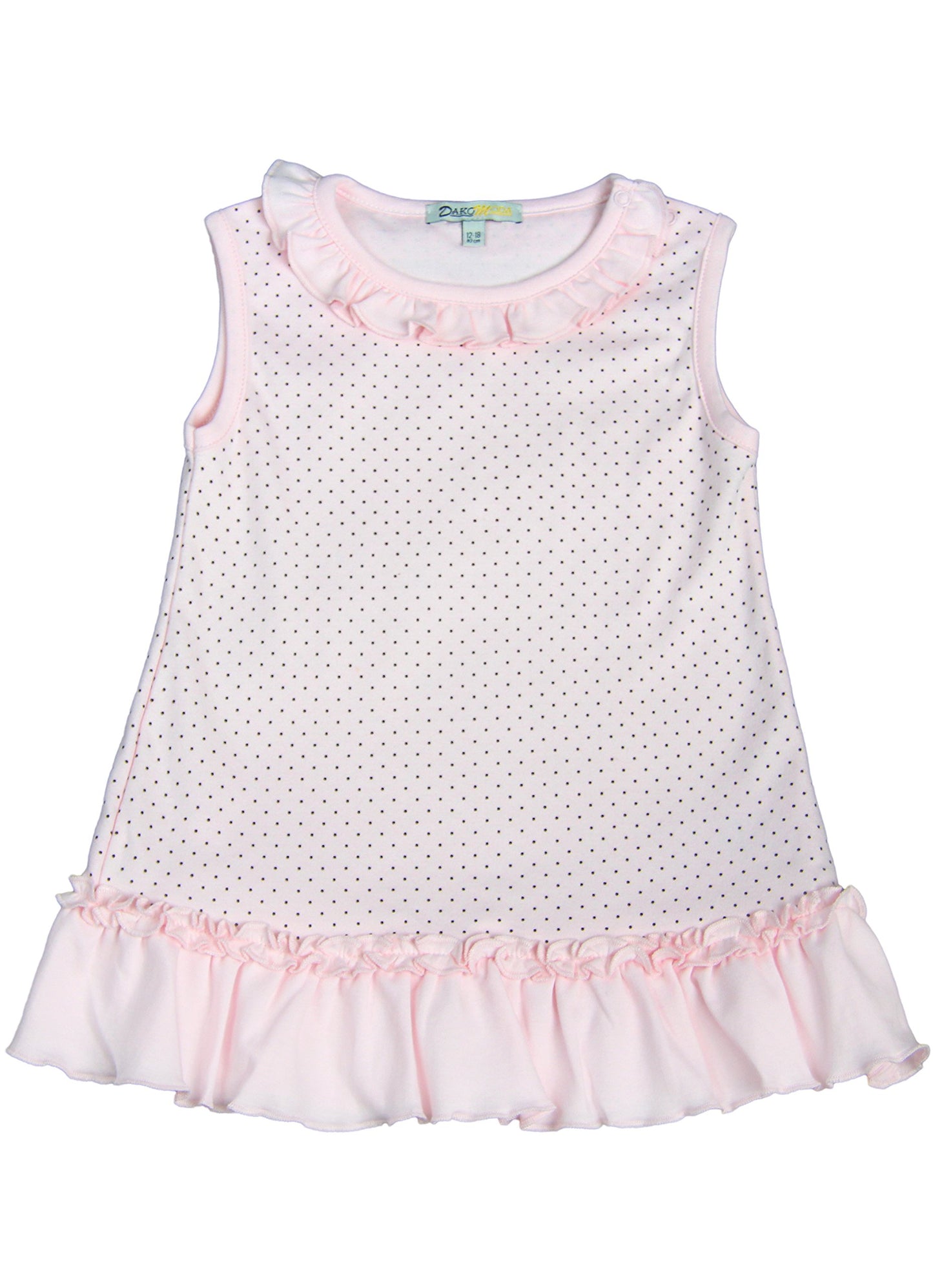 Dakomoda Baby Girls ' Pink Polka Dot Ruffled Dress & Diaper Cover - 100% Pima Cotton 18-24 Months