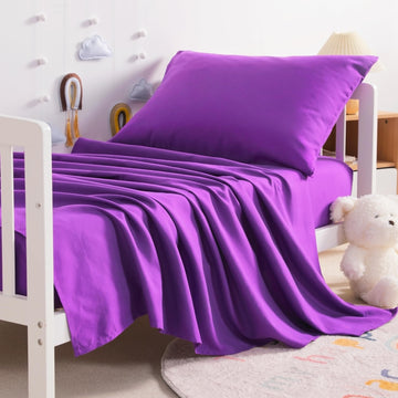 Ntbay Toddler Sheet Set - 3-Piece Microfiber Crib Sheet Set - Flat Sheet, Fitted Sheet, Pillowcase - Solid Toddler Bedding, Purp