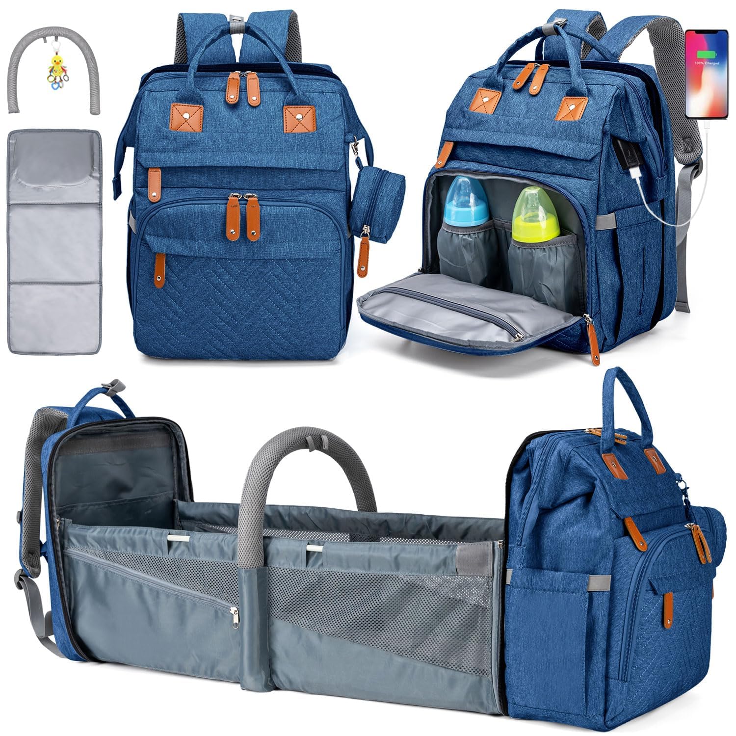 KABAQOO Diaper Bag Backpack with Detachable Changing Station, Large Capacity Baby Diaper Bags for Boys & Girls, Baby Registry Se