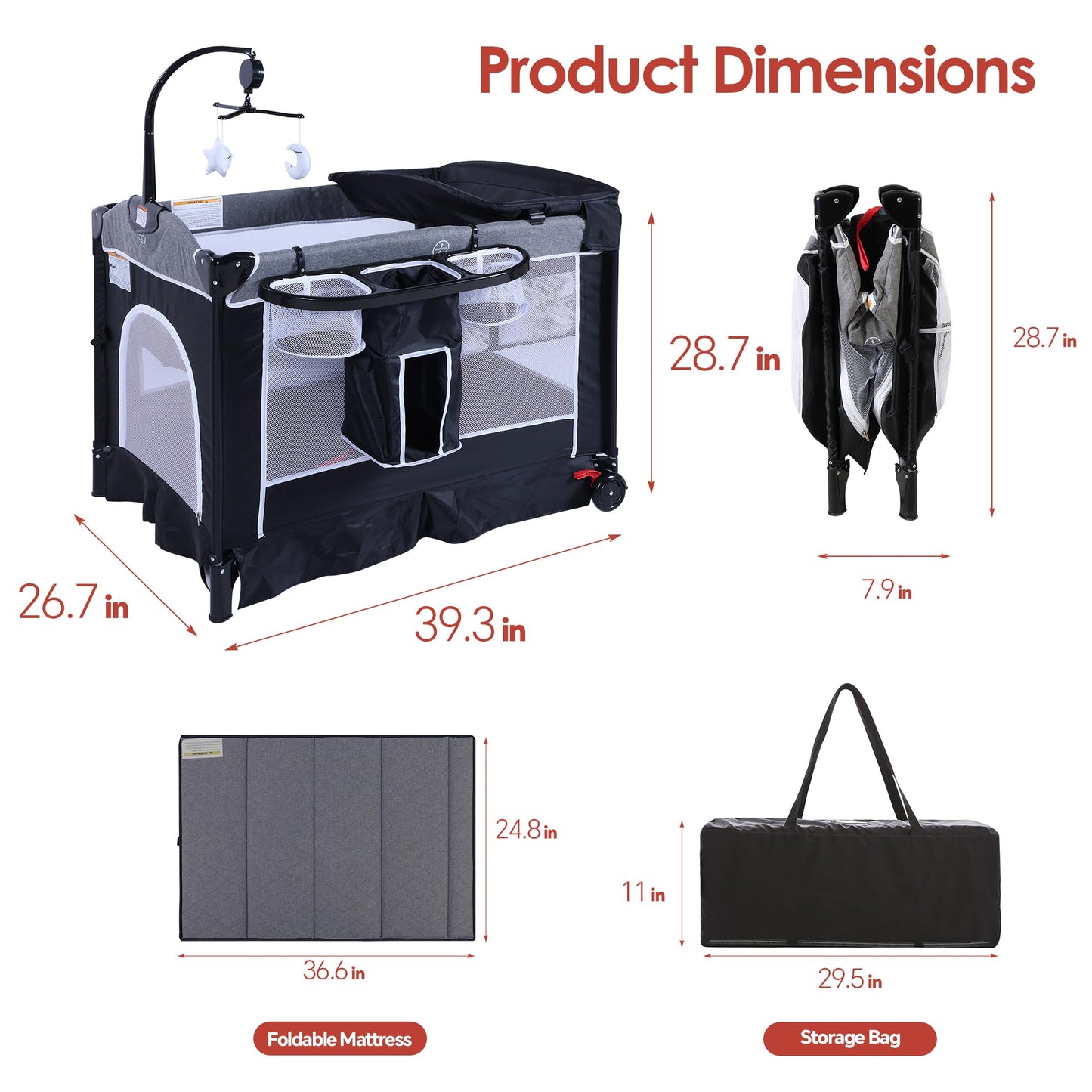 TODEFULL 4 in 1 Pack n Play, Multifunction Baby Bassinet Bedside Crib, Portable Baby Nursery Center Playard w/Baby Changing Tabl
