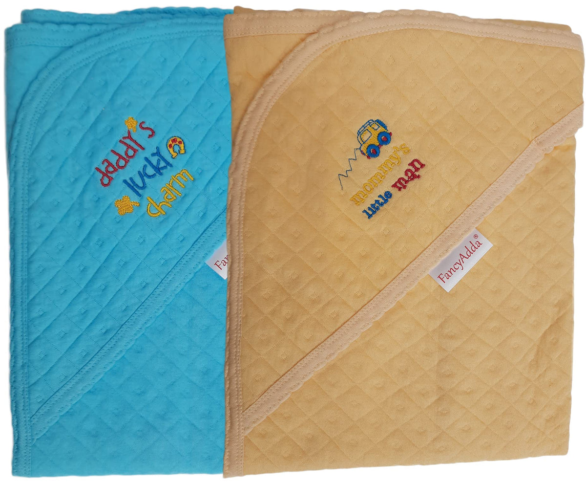 FancyAdda Branded Baby Hooded Towels (Pack of 2, 100% Soft Cotton) (Pink || Blue)
