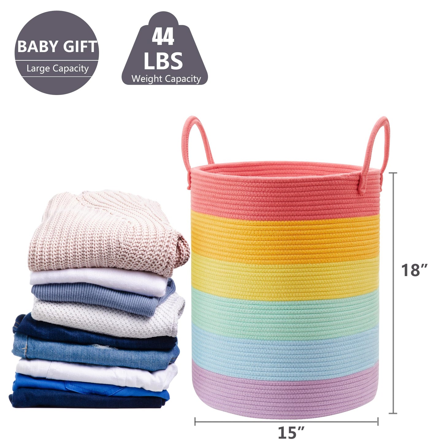 Mojoscend Rainbow Baby Girls Kids Hamper Laundry Basket For Nursery Toddler Clothes Blanket Basket For Toy Woven Rope Unicorn Ha