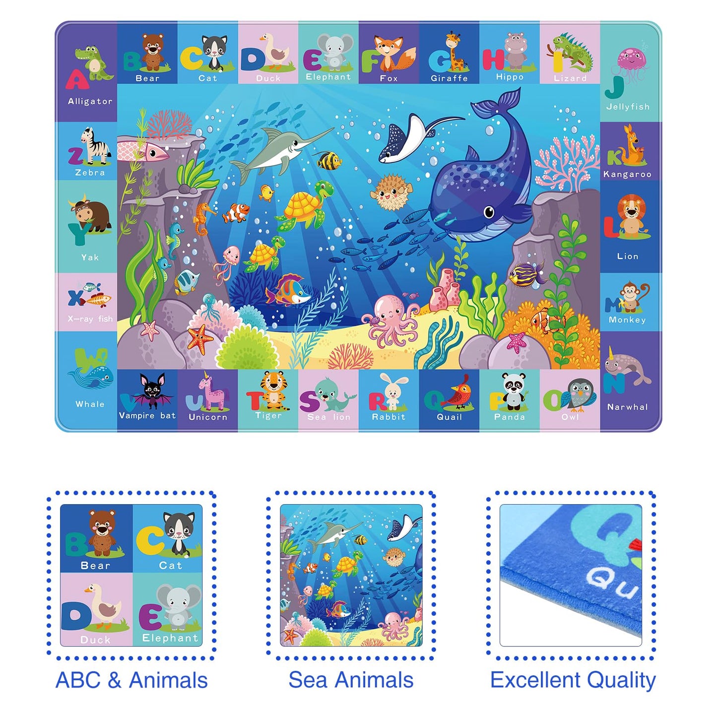 Ltkougfam Kids Play Rug, Animals Print Baby Mat For Floor, Kids Rug For Playroom, Abc Educational Rug, Non-Toxic Soft Baby Crawl