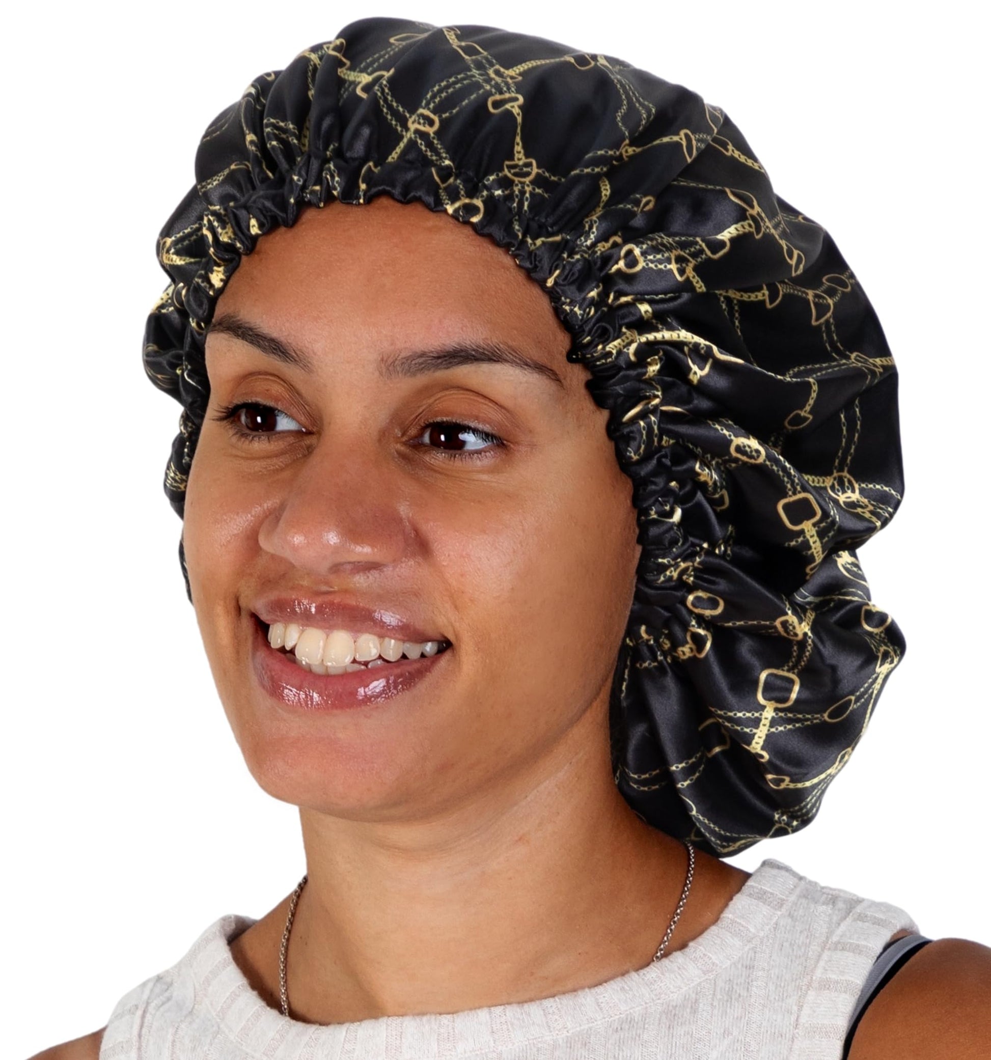 Olivia Sylx - Satin & Silk Toddler Bonnet - Sleep Cap For Girls, Hair Cover For Sleeping - Adjustable (Chains, One Size)