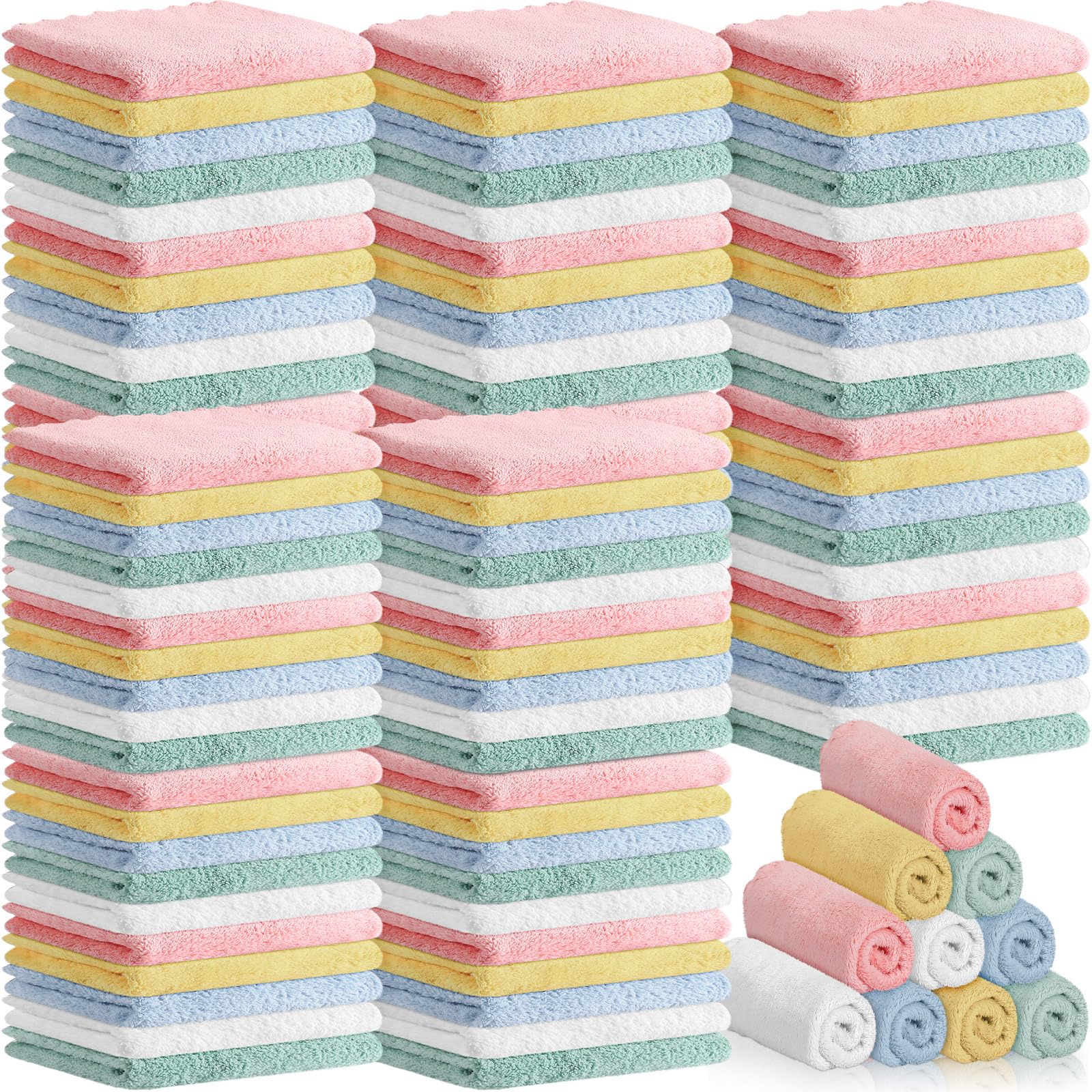 Newwiee 120 Pack Baby Washcloths 9 x 8 Inch Coral Fleece Baby Rags Microfiber Soft Small Towels Absorbent Wash Cloth for Newborn